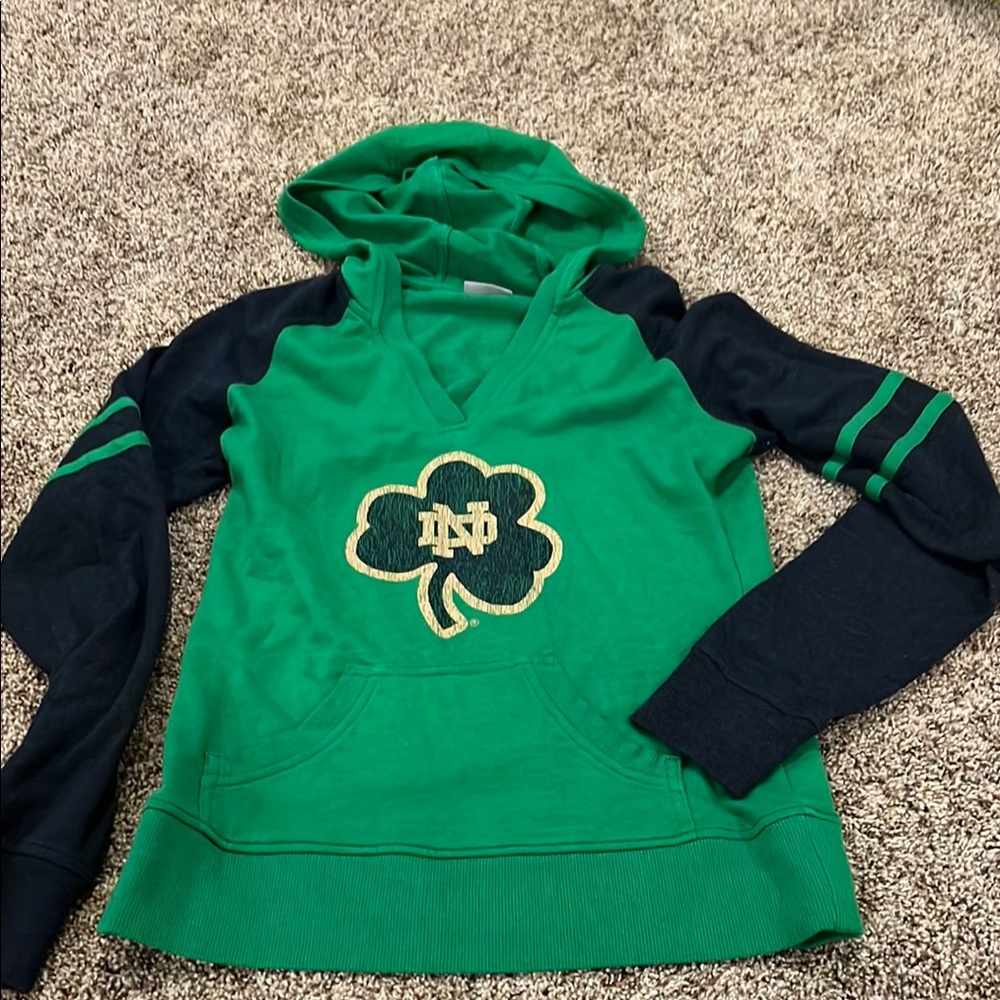 Green and Navy Hoodie with Norte Dame Shamrock Logo